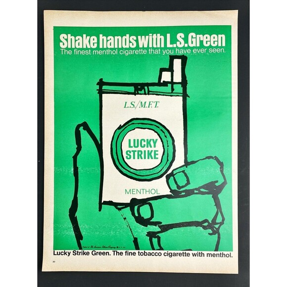 Lucky Strike Green Cigarettes "Shake Hands with L.S. Green" Vtg Print Ad 1967 - Picture 3 of 3